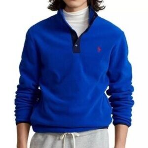 Polo Ralph Lauren Mens Royal Blue 1/4 Snap Long Sleeve Fleece Sweater Size XL